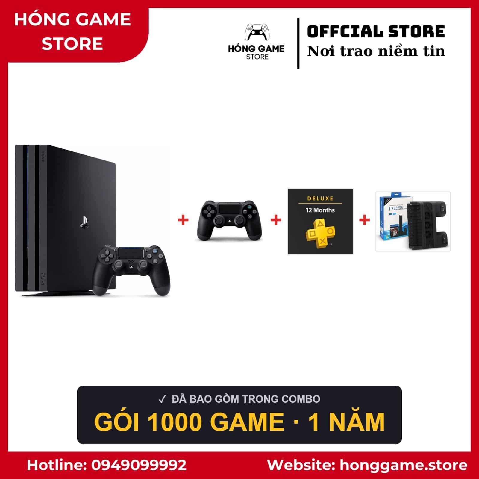 COMBO PS4 Pro 1TB – 2 tay + 1000 game - Hóng Game Store