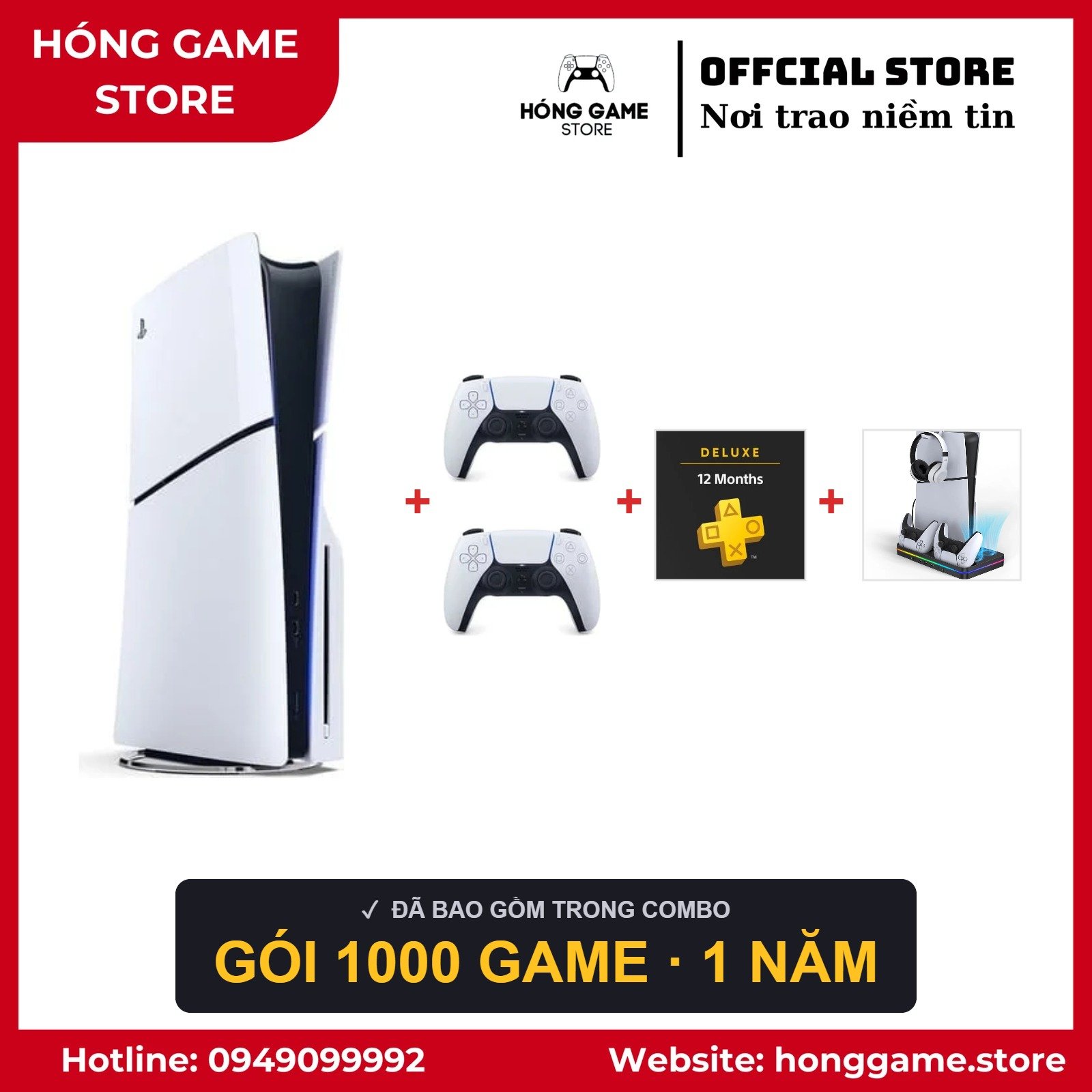 COMBO PS5 Slim Ổ đĩa – 2 tay + 1000 game - Hóng Game Store