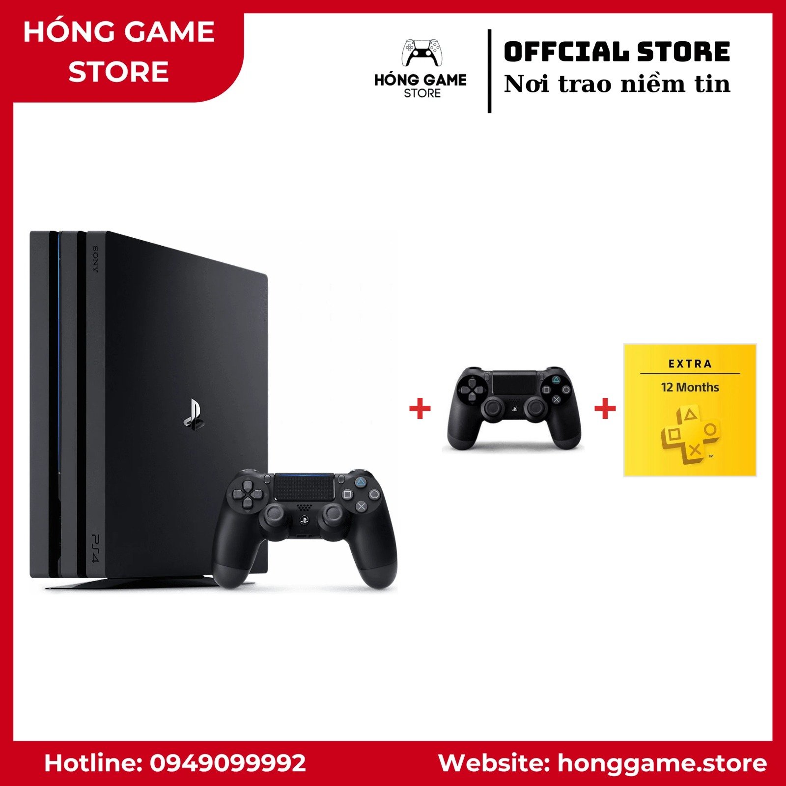 Trọn bộ PS4 Pro 1TB kèm 2 tay cầm và gói PS Plus Extra 1 năm - Hóng Game Store