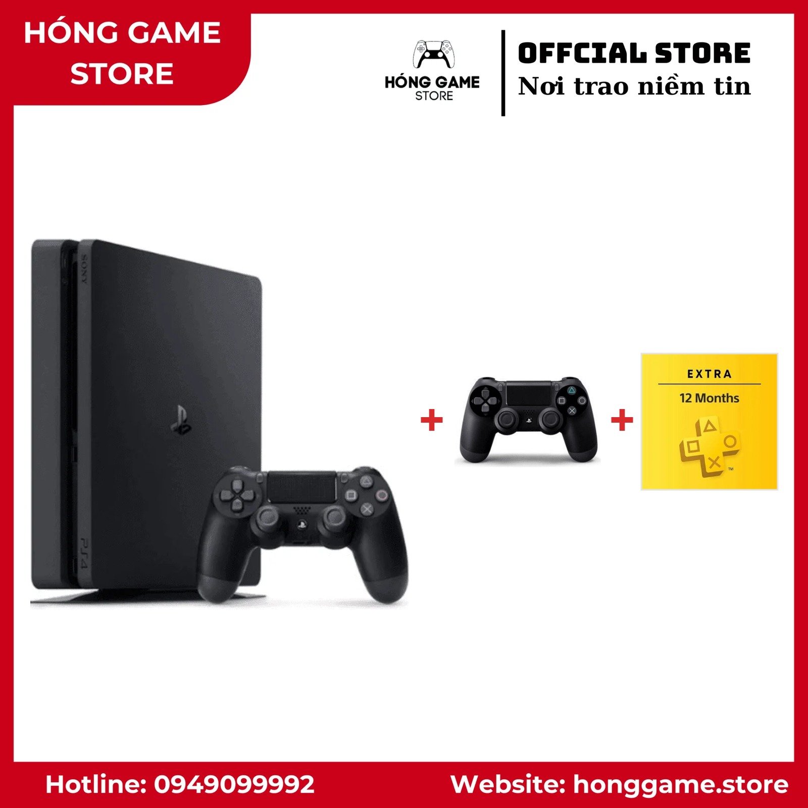 Trọn bộ PS4 Slim 1TB kèm 2 tay cầm và gói PS Plus Extra 1 năm - Hóng Game Store