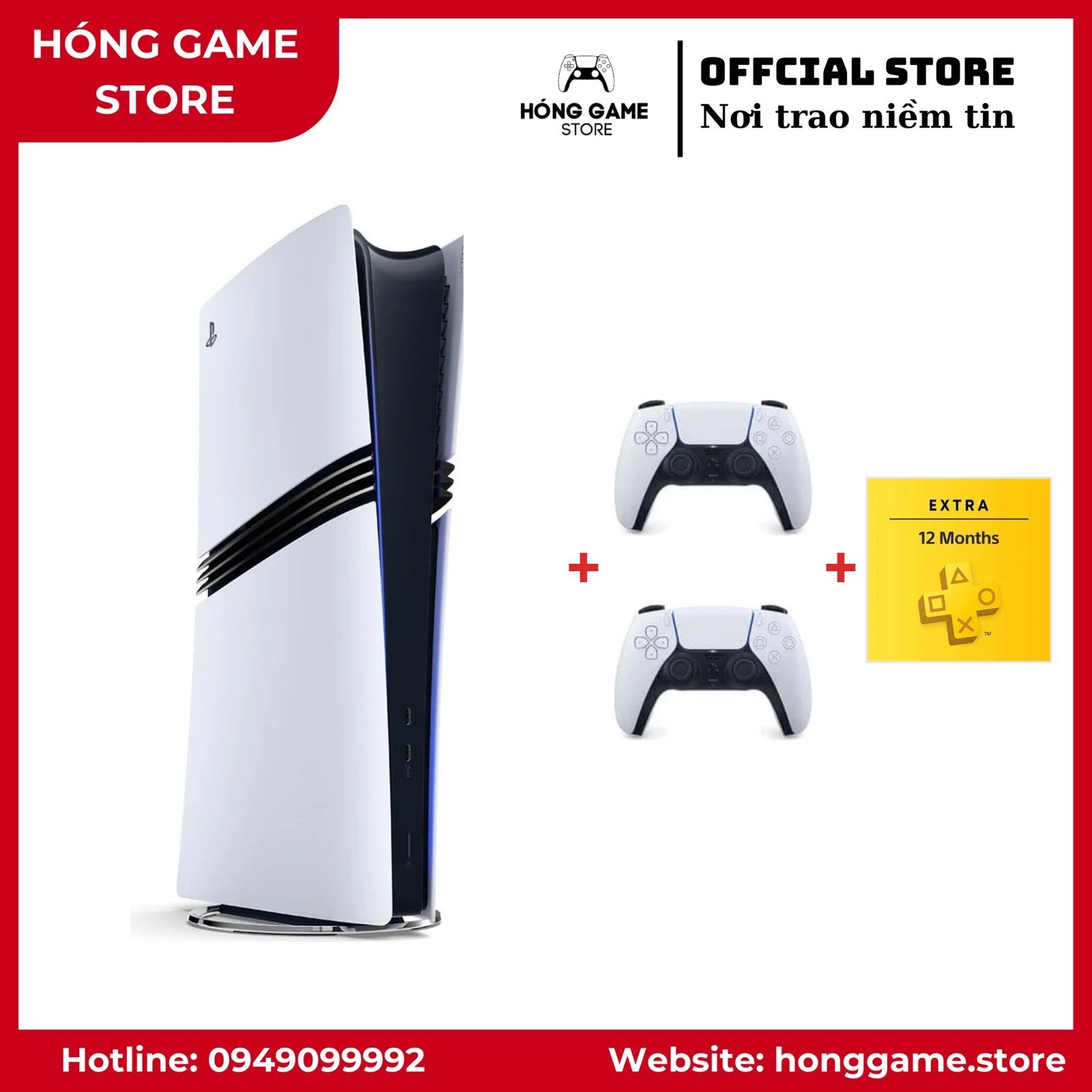 Trọn bộ PS5 Pro bản Ổ đĩa kèm 2 tay cầm và gói PS Plus Extra 1 năm - Hóng Game Store