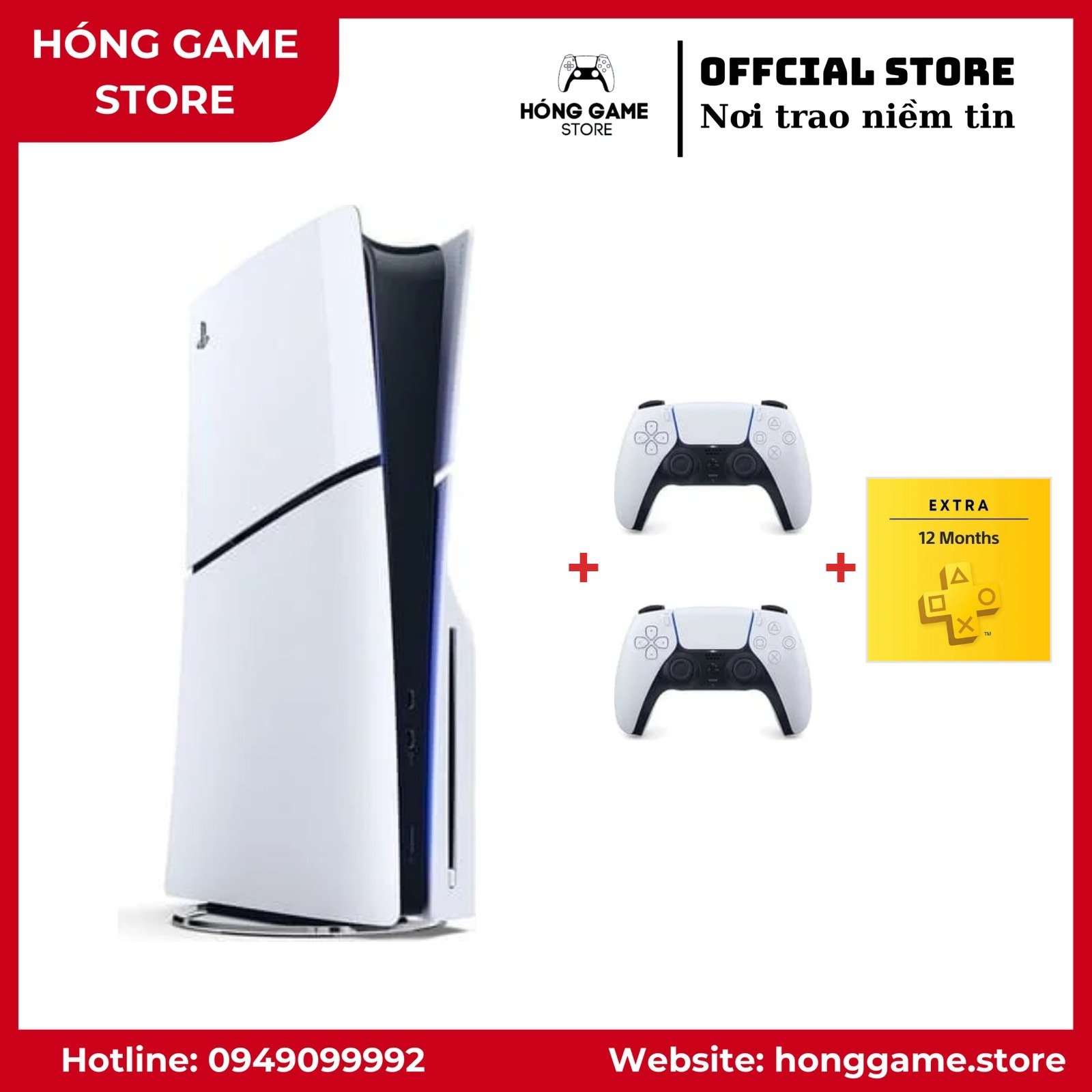 Trọn bộ PS5 Slim bản Ổ đĩa kèm 2 tay cầm và gói PS Plus Extra 1 năm - Hóng Game Store