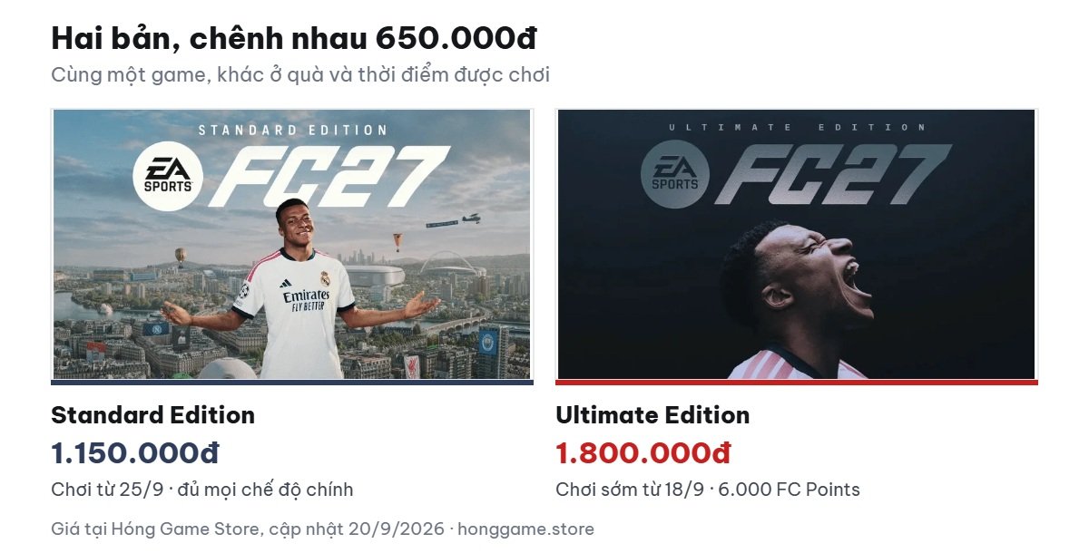 So sánh EA SPORTS FC 27 bản Standard và Ultimate