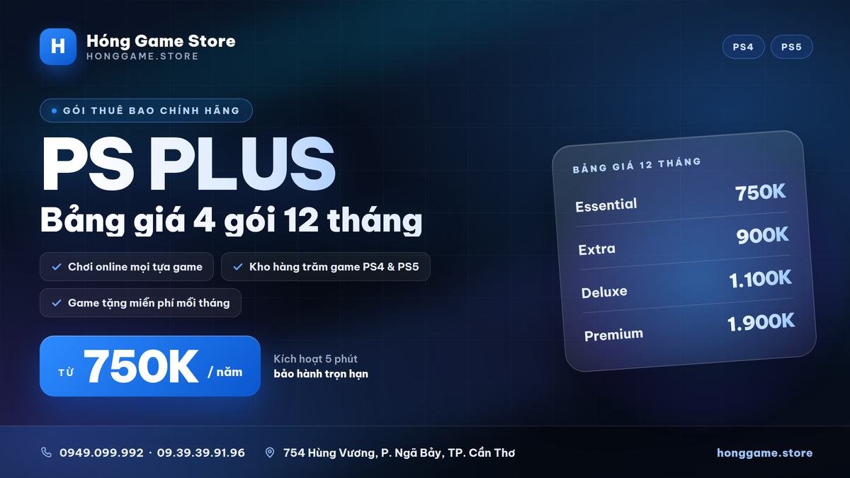 Bảng giá 4 gói PlayStation Plus 12 tháng tại Hóng Game Store