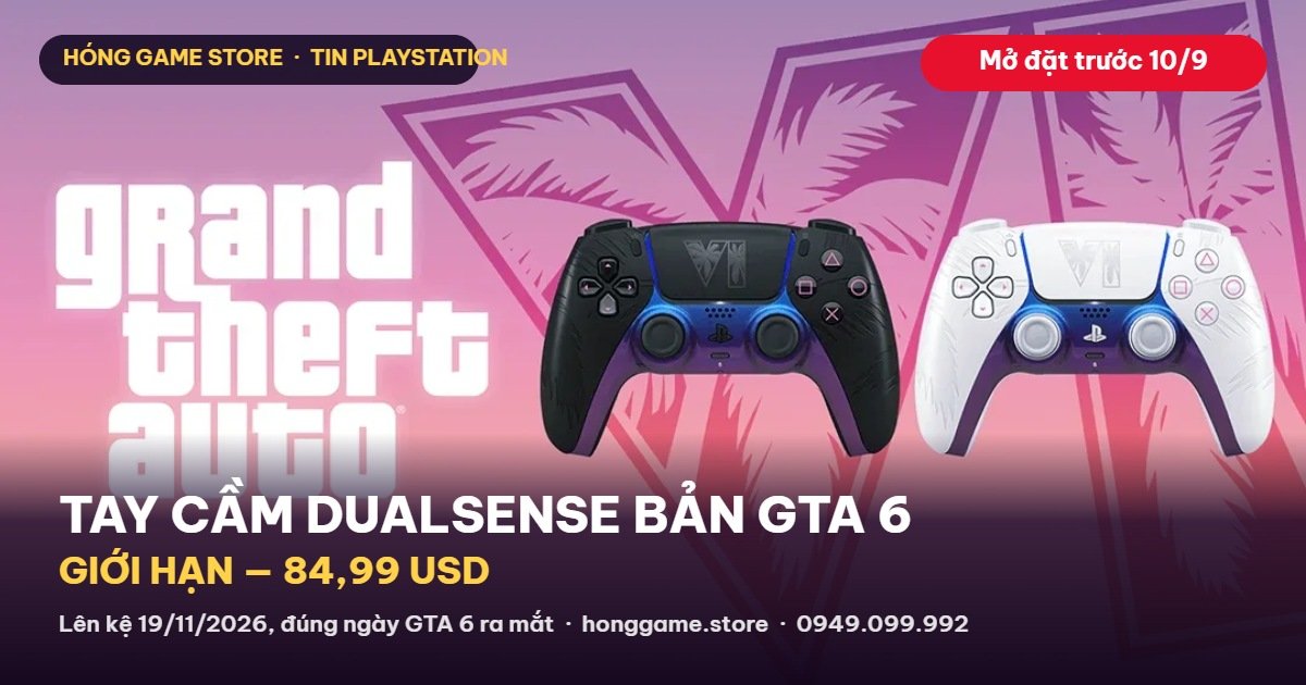 Tay cầm DualSense bản GTA 6 giới hạn hai màu trắng đen, mở đặt trước 10/9/2026