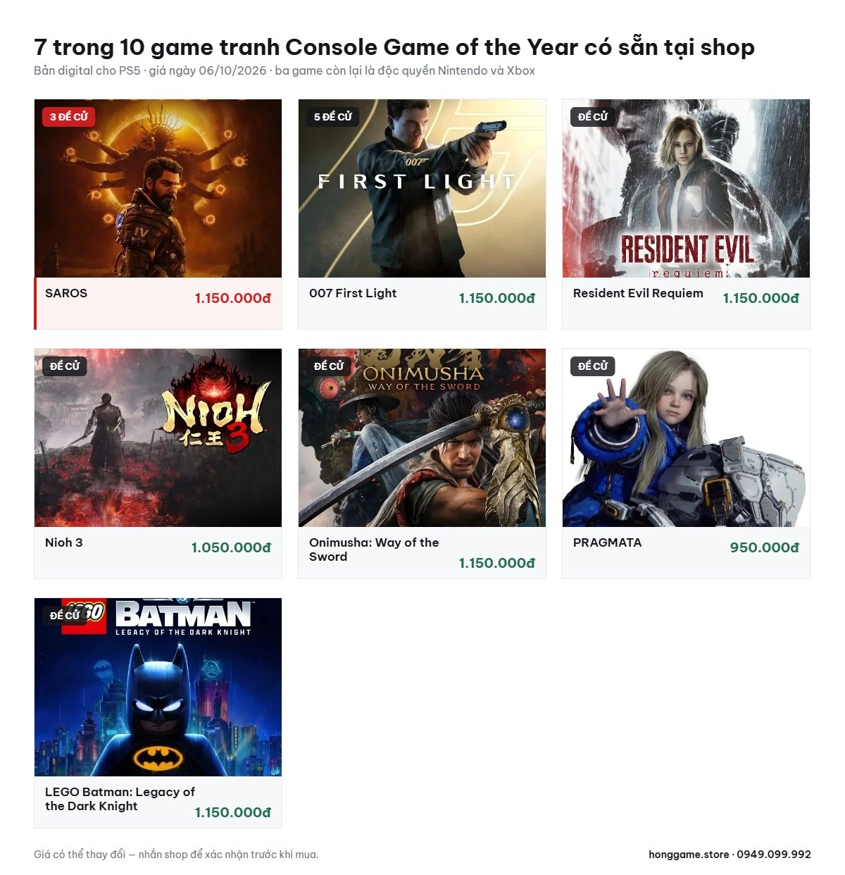7 game được đề cử Console Game of the Year 2026 có bán tại Hóng Game Store