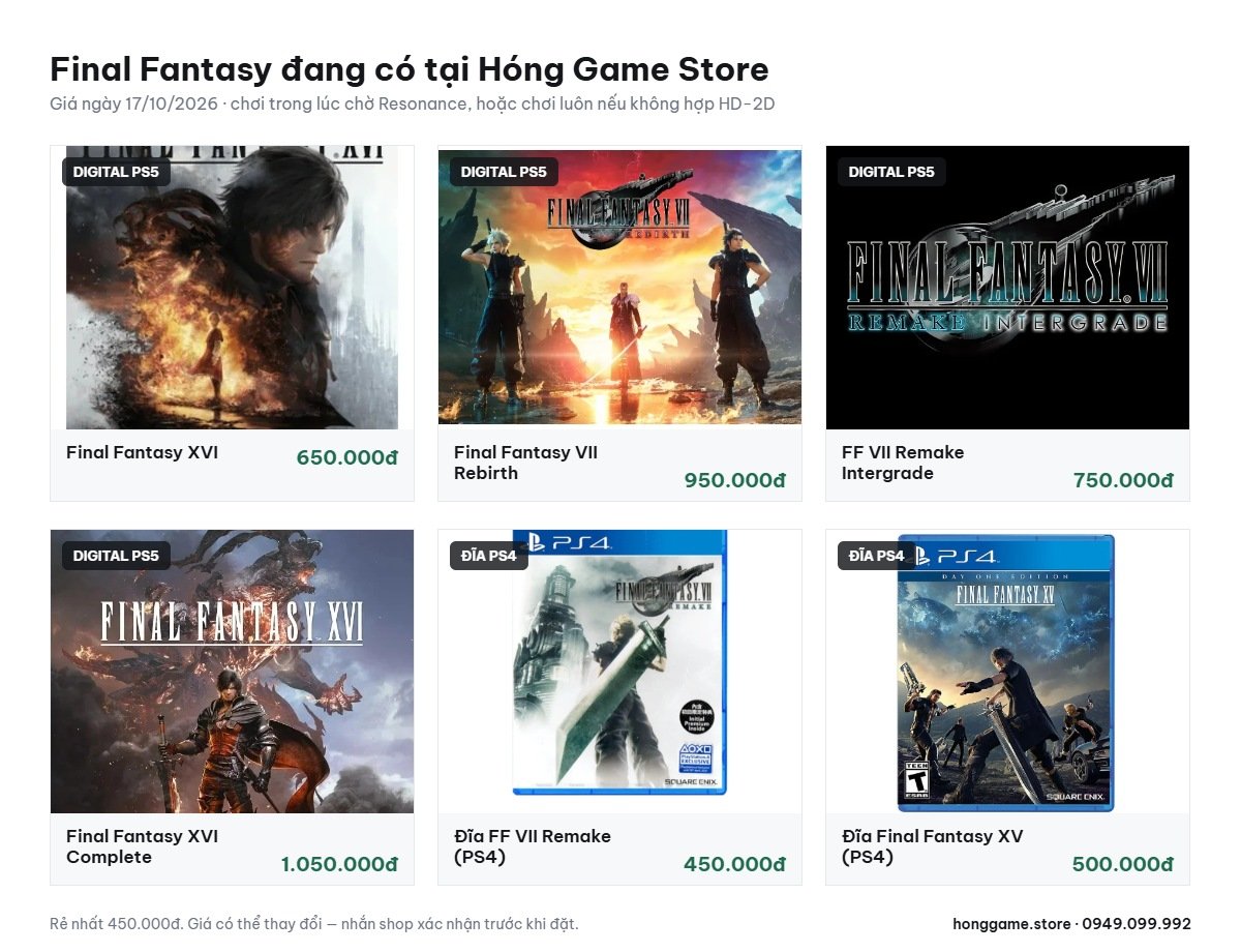Các game Final Fantasy đang bán tại Hóng Game Store
