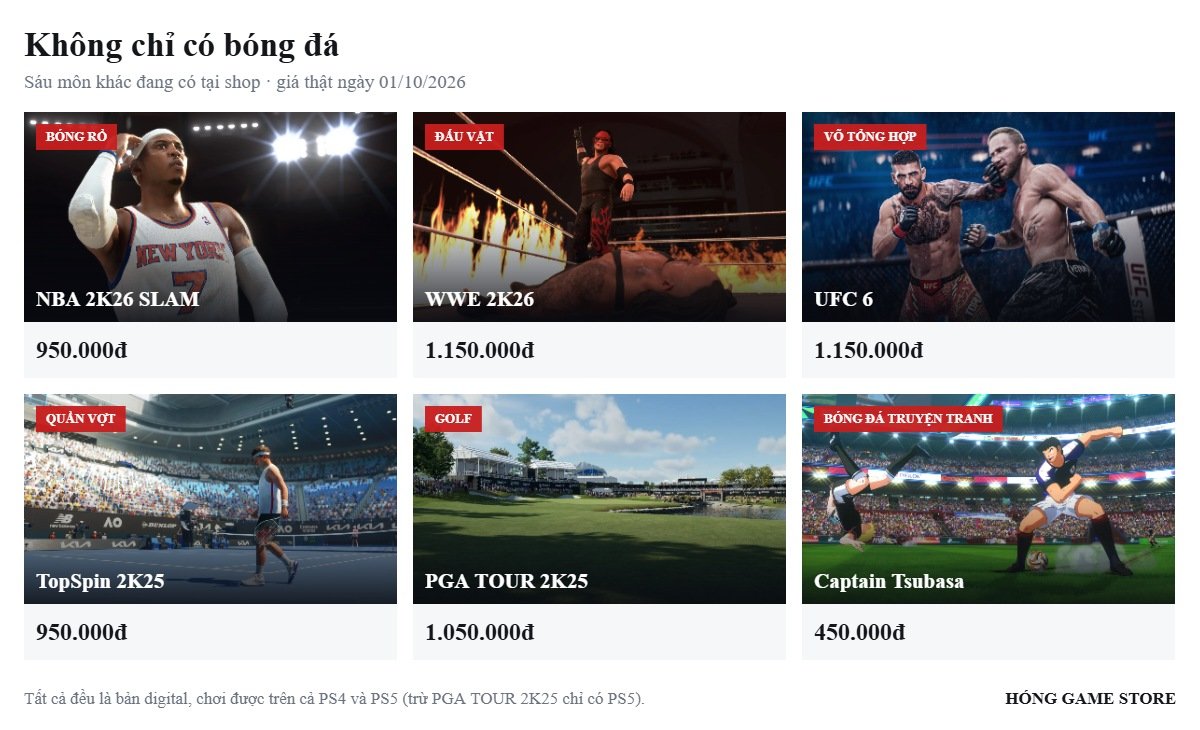 Sáu game thể thao ngoài bóng đá tại Hóng Game Store kèm giá