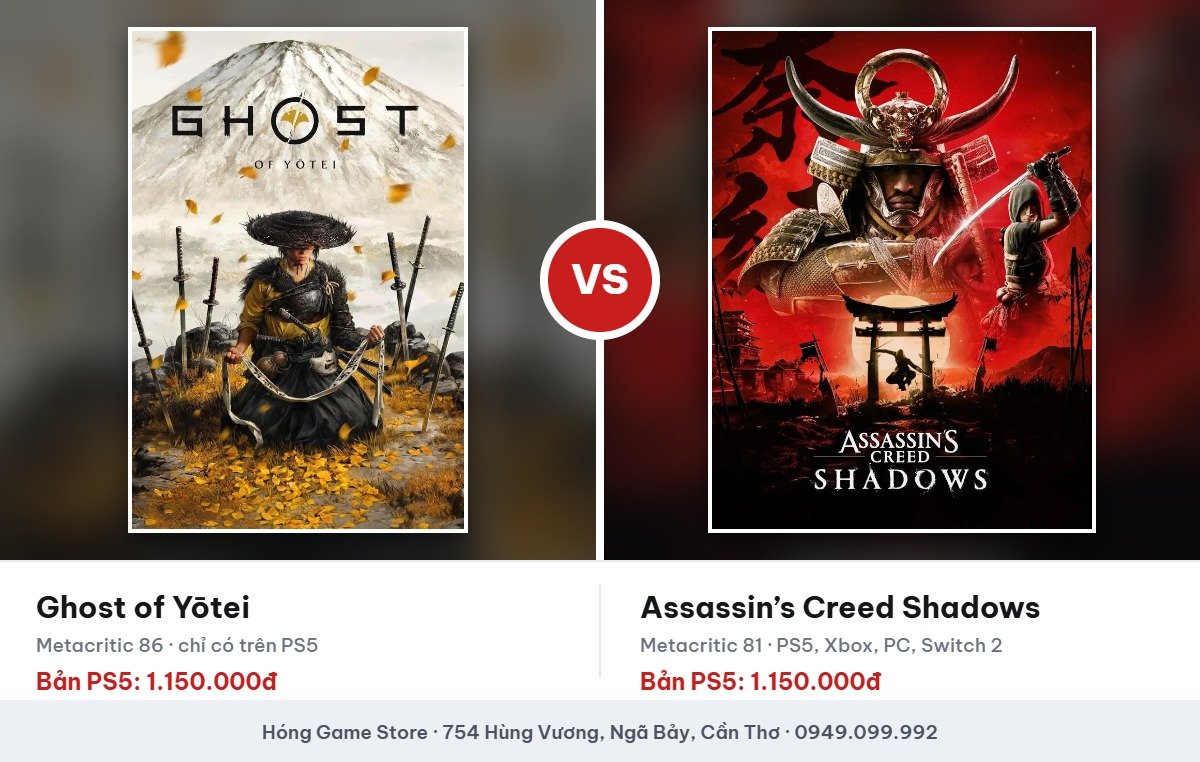 Poster chính thức Ghost of Yōtei và Assassin’s Creed Shadows, bản PS5 1.150.000đ tại Hóng Game Store