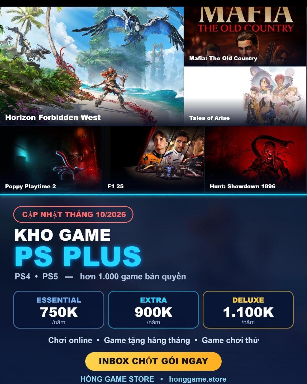 Kho game PS Plus tháng 10/2026 - Hóng Game Store