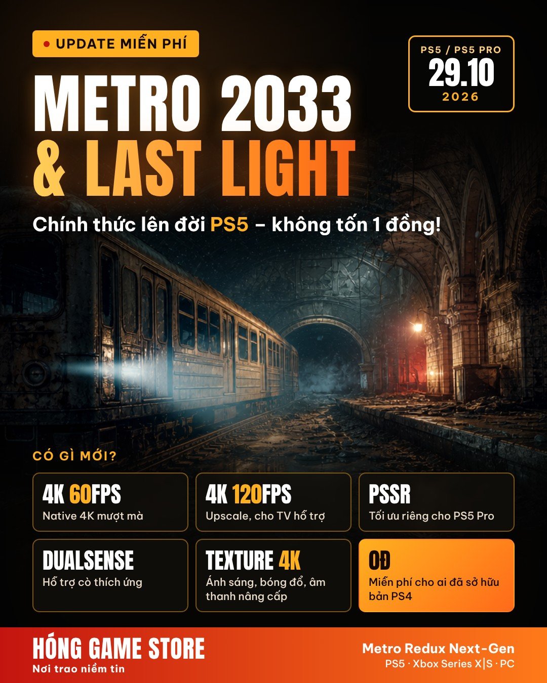 Metro 2033 Redux và Metro Last Light Redux nâng cấp PS5 miễn phí - Hóng Game Store