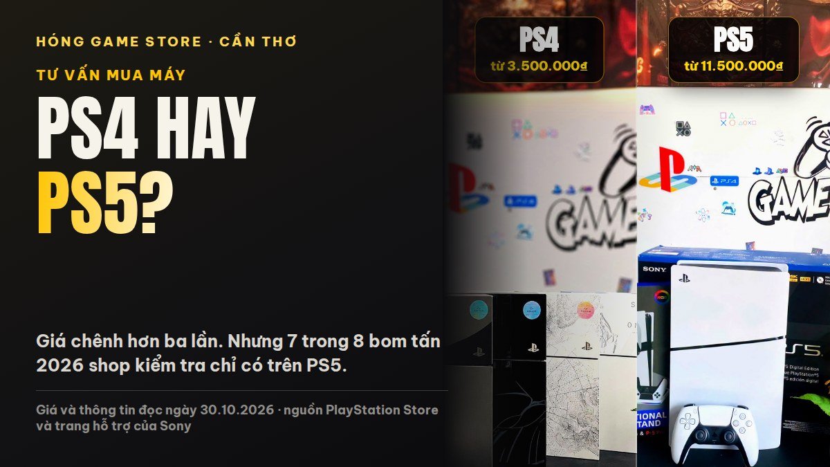 Ảnh bìa bài so sánh PS4 và PS5, PS4 từ 3.500.000đ, PS5 từ 11.500.000đ