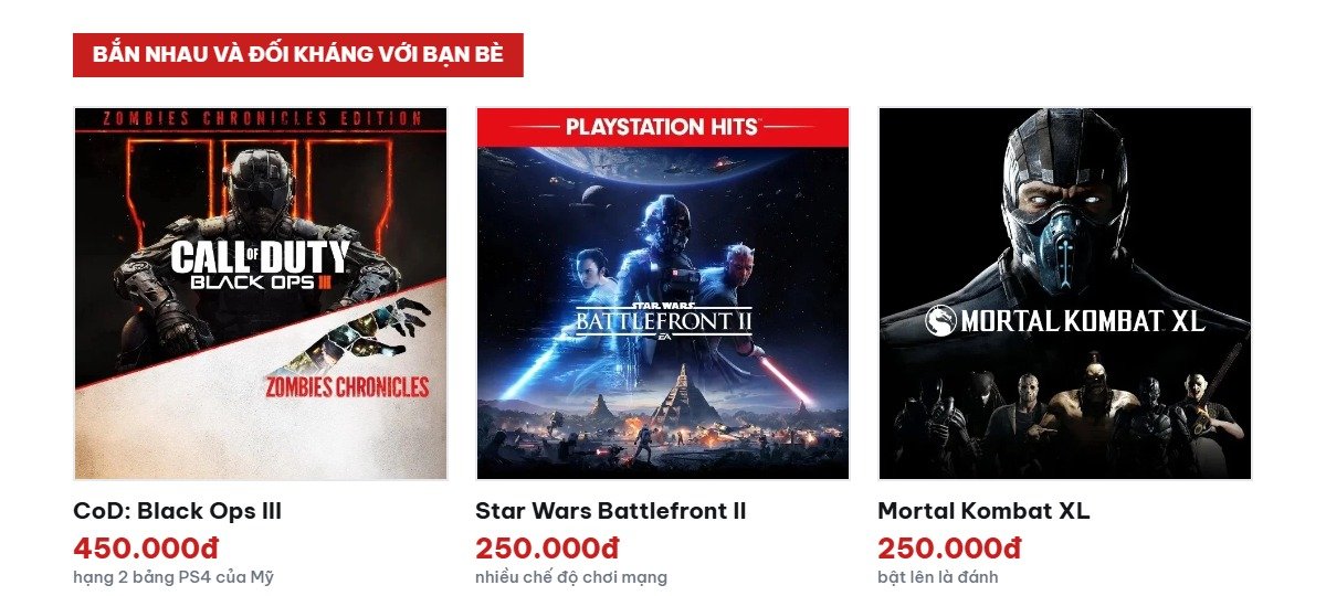 Game PS4 bắn súng và đối kháng: Black Ops III, Star Wars Battlefront II, Mortal Kombat XL