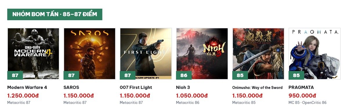 Sáu game PS5 2026 từ 85 đến 87 điểm: Modern Warfare 4, SAROS, 007 First Light, Nioh 3, Onimusha, PRAGMATA