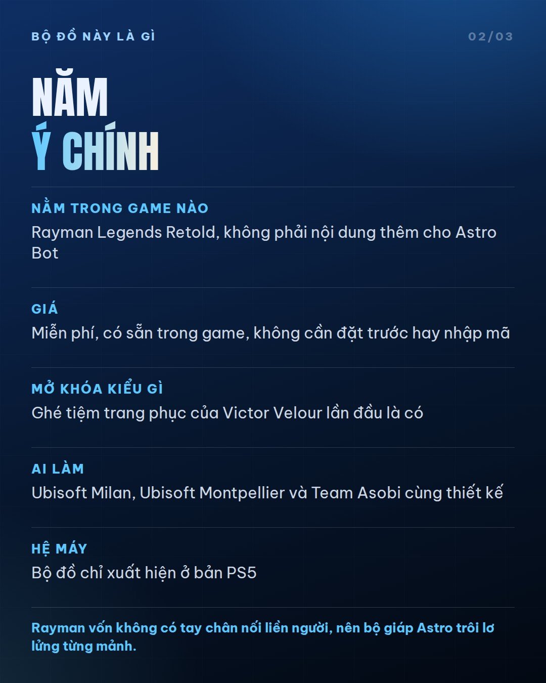 Năm ý chính về bộ trang phục Astro Bot trong Rayman Legends Retold
