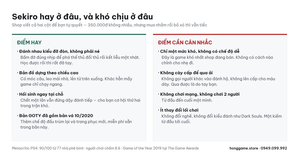 Điểm hay và điểm cần cân nhắc của Sekiro