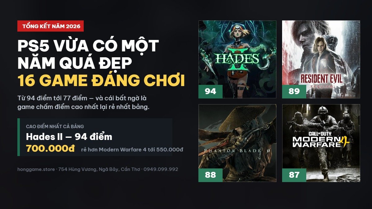 Tổng kết game PS5 2026 tại Hóng Game Store, Hades II 94 điểm giá 700.000đ