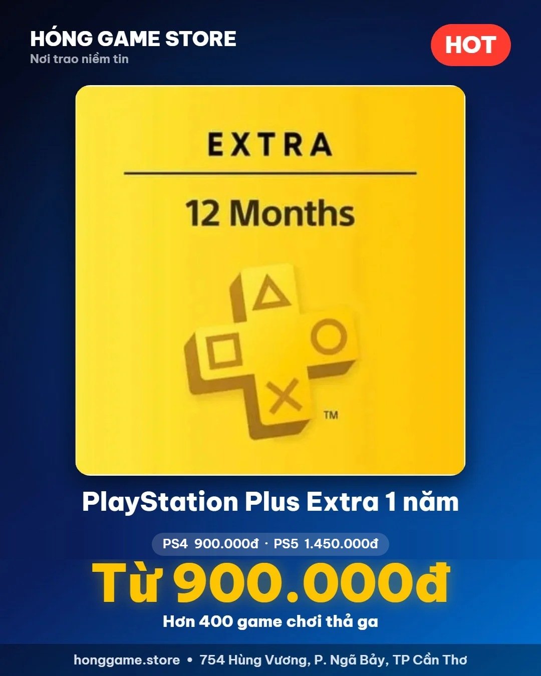 PlayStation Plus Extra 1 năm — 900.000đ bản PS4, 1.450.000đ bản PS5