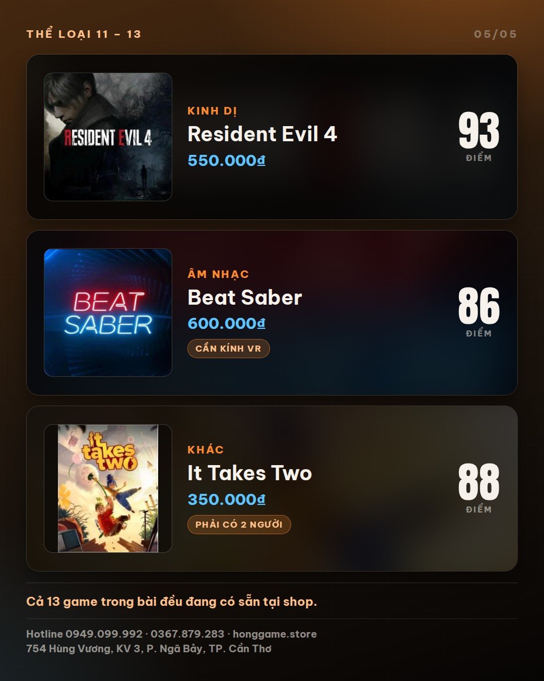 Resident Evil 4 93, Beat Saber 86, It Takes Two 88