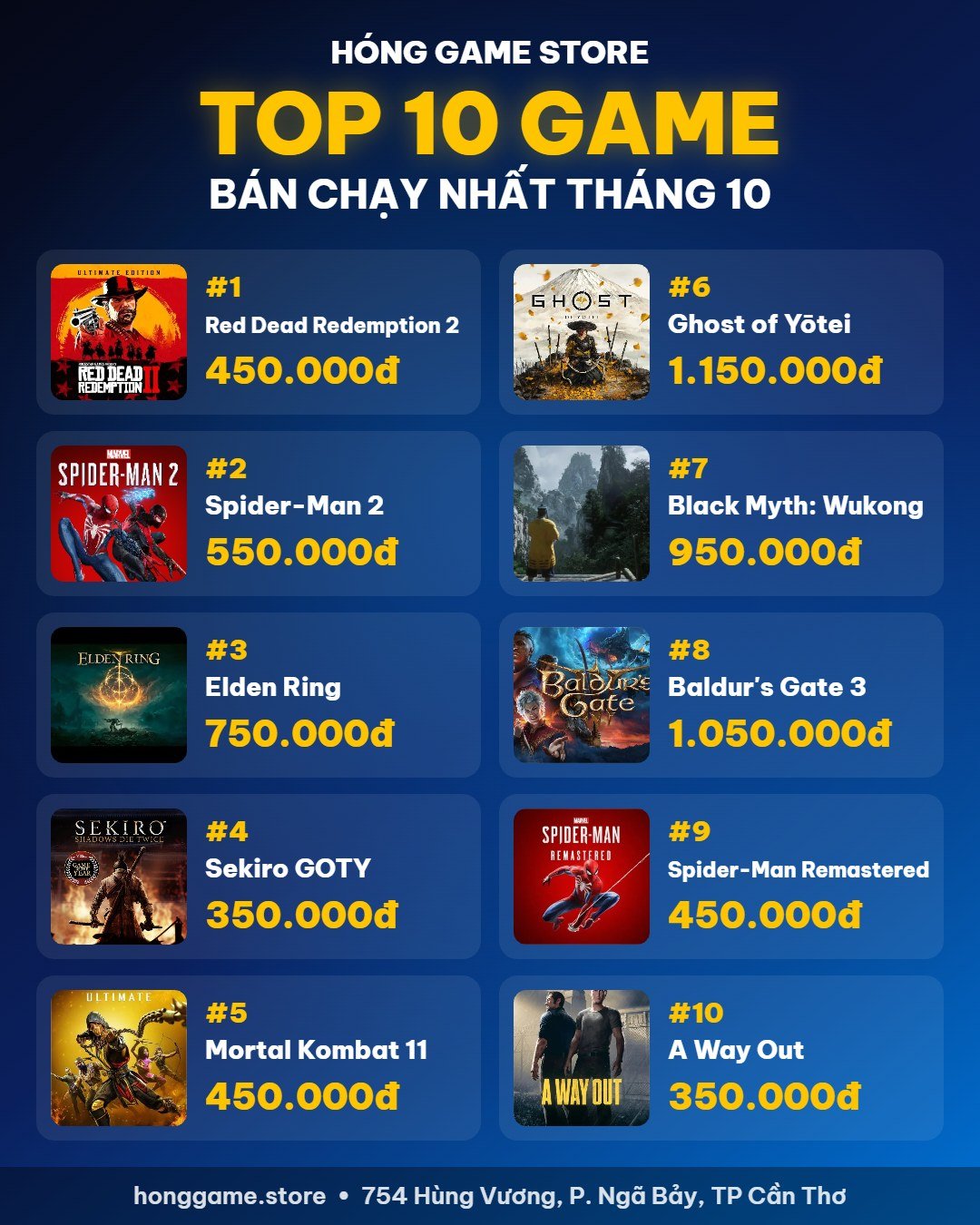 Top 10 game PS4, PS5 bán chạy nhất tháng 10/2026 kèm giá tại Hóng Game Store